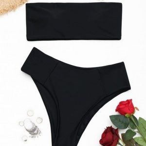 Zaful High Cut Black Bandeau Bikini Set